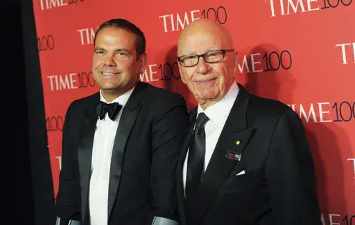 Lachlan Murdoch, left, and Rupert Murdoch attend the TIME 100 Gala in New York on April 21, 2015. Media magnate Rupert Murdoch is stepping down as chairman of News Corp. and Fox Corp., the companies that he built into forces over the last 50 years. He will become chairman emeritus of both corporations, the company announced on Thursday. His son, Lachlan, will control both companies. (Photo by Evan Agostini/Invision/AP, File)